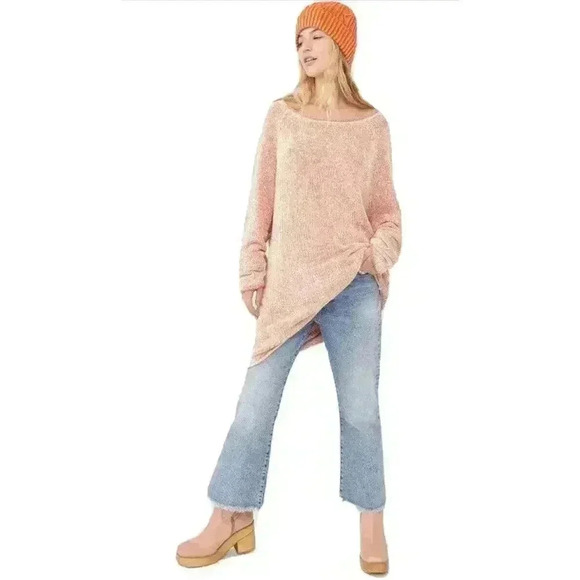 Free People Oversized Soft Ribbed Lenox Tunic Sweater in Carrot Cake Combo Small - Picture 1 of 7